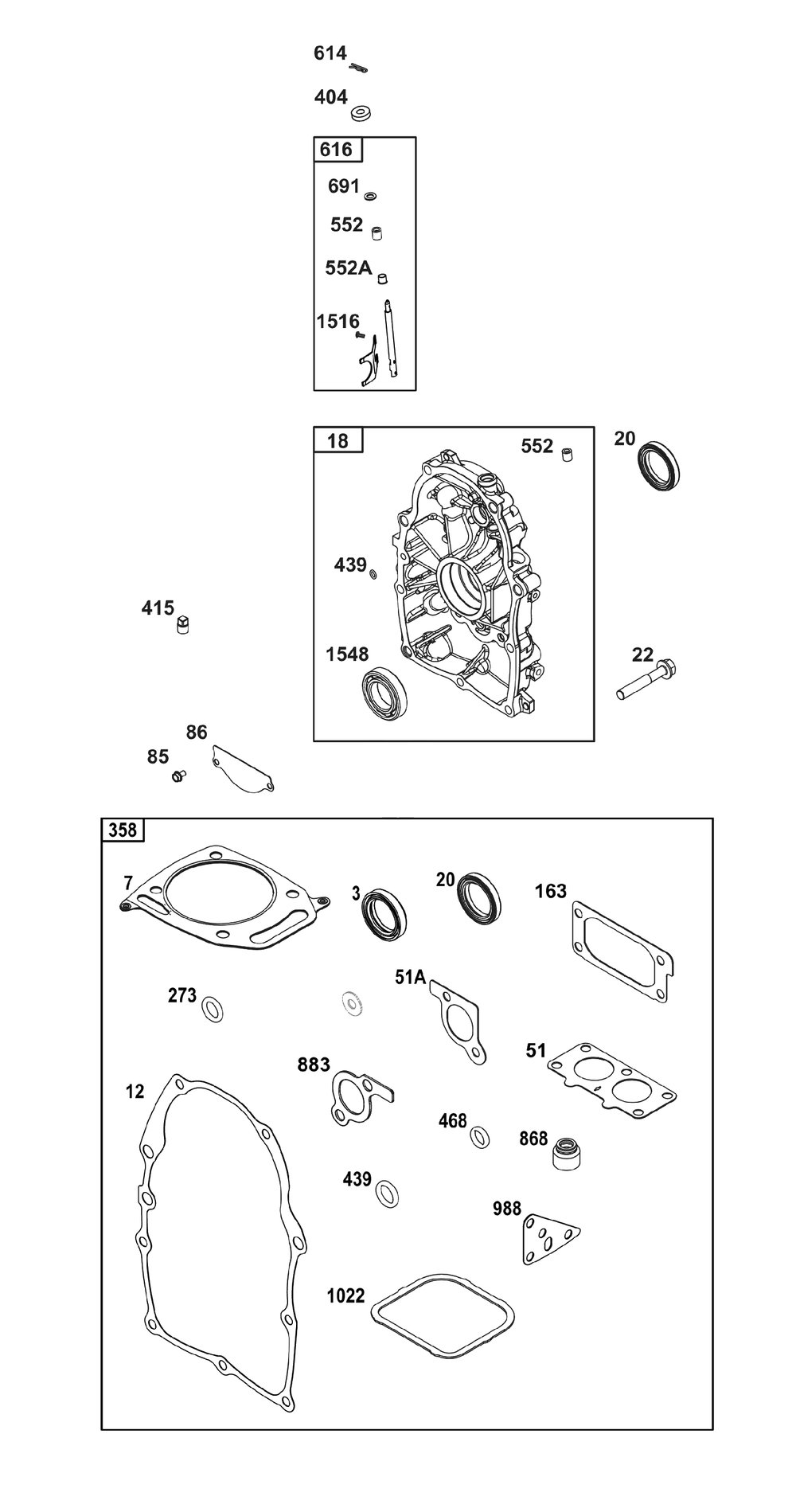 Crankcase Cover/Sump Group Diagram and Parts List for 386442-0467-G1  Briggs and Stratton Engine